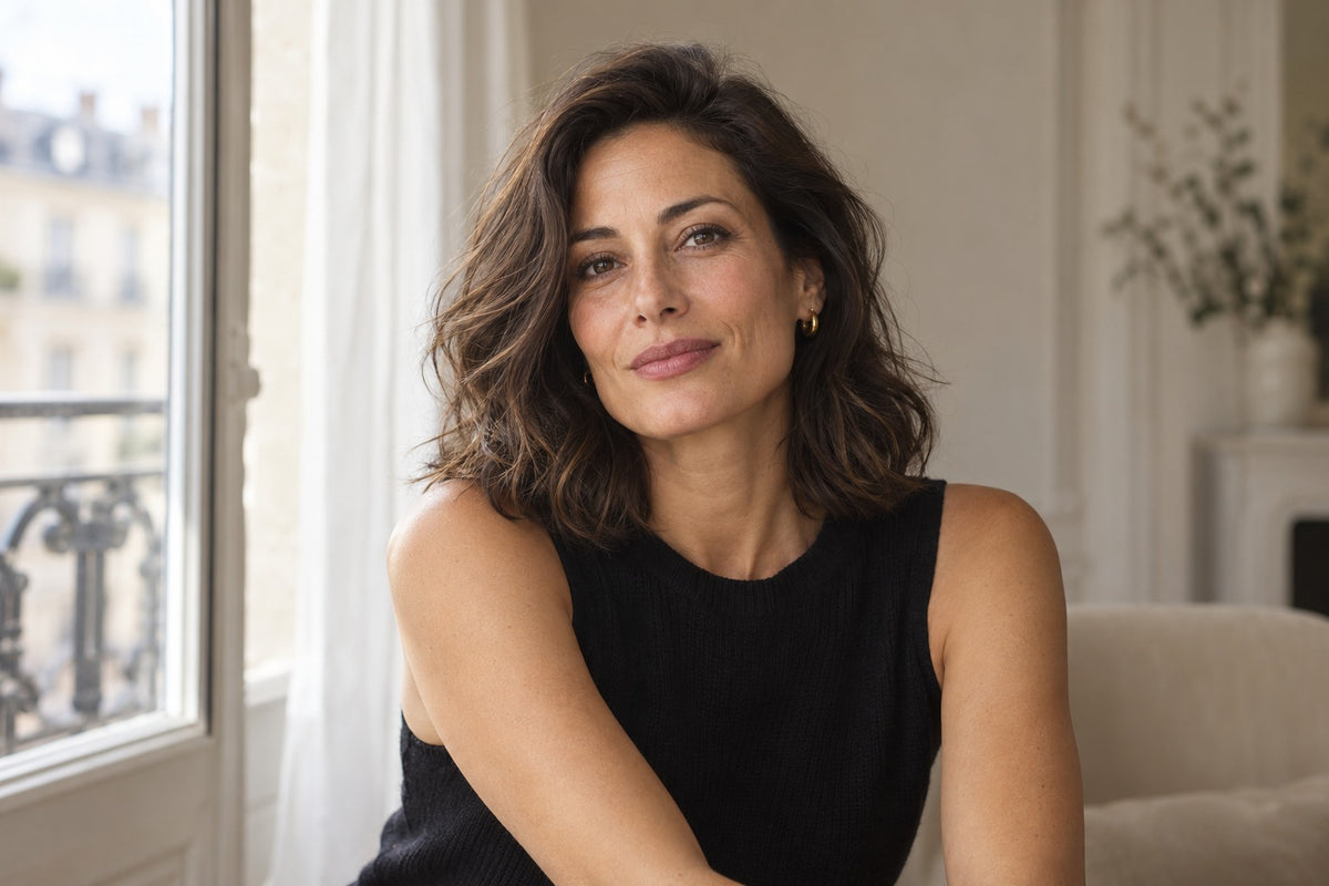 A woman in soft window light, wearing a natural makeup look