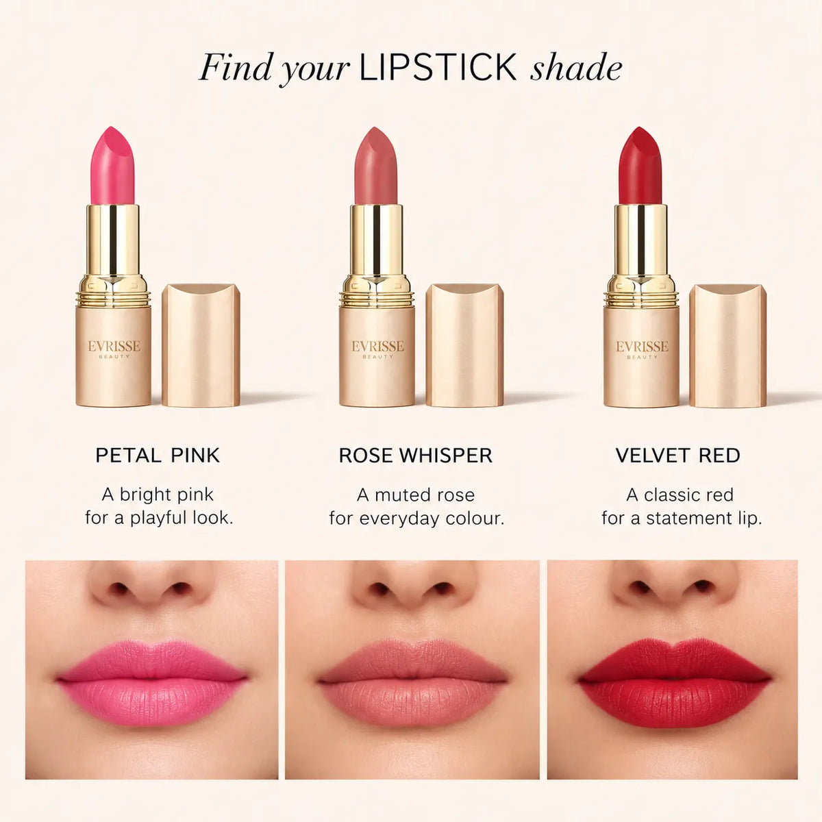 Evrisse Beauty Velvet Dream Lipstick - shade guide